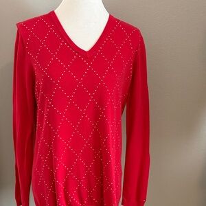 Tommy Hilfiger Red V-Neck Sweater